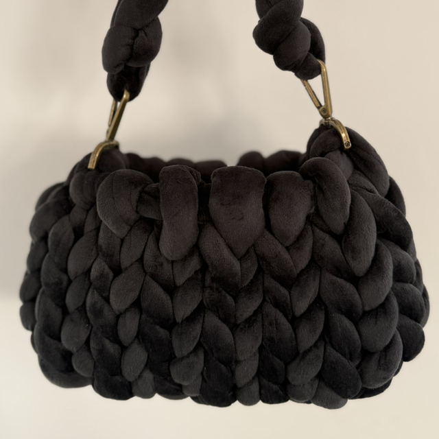 Autumn must have  - PRE ORDER - Small Hand Knitted bag - black velvet