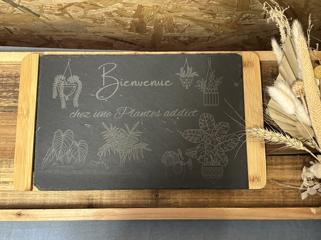 Planche Apéro en Ardoise et Bambou &quot;plantes addict&quot;