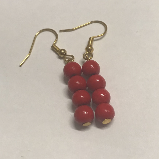 Red Wood Dangling Earrings-RW8262