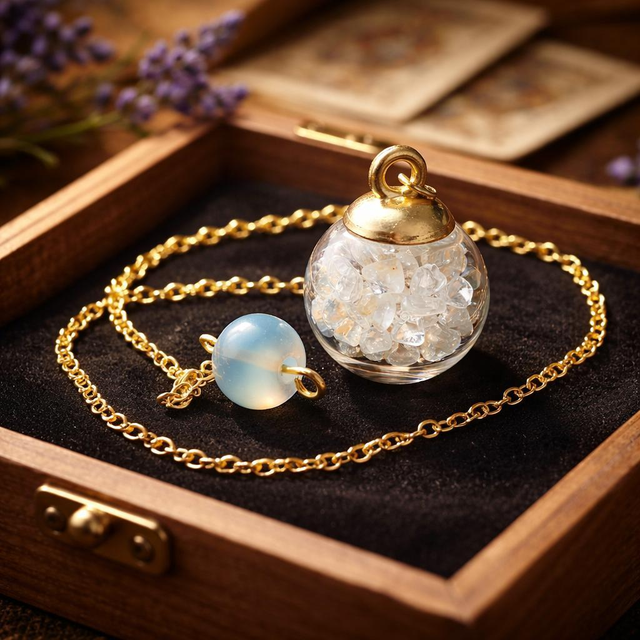 "Quartz rutile doré" - Pendule bulle de verre dorée - P-20