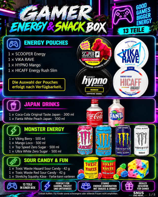 Gamer Energy & Snack Box – 13-teilig | Versandkostenfrei