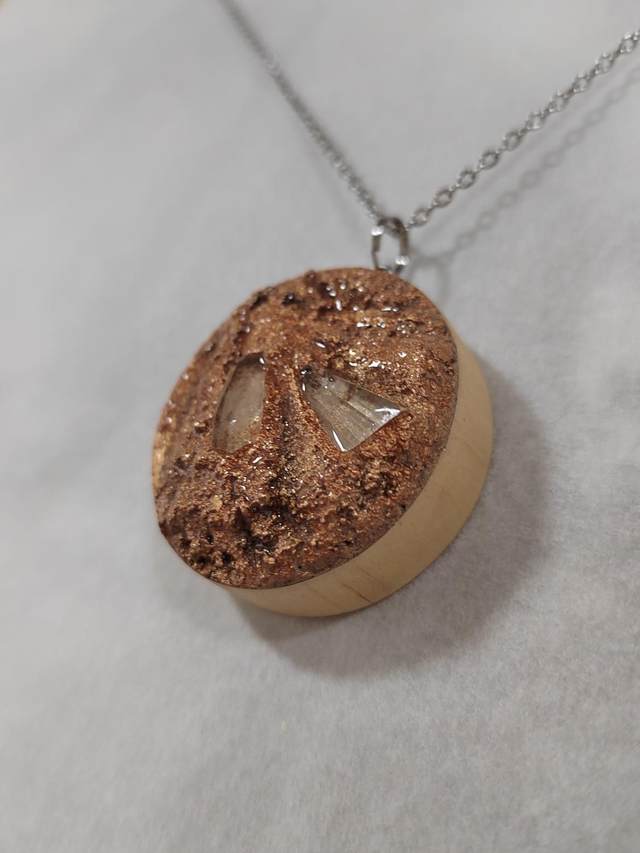 Echoes of the wild 2 - Bronze and brown textured pendant with chain