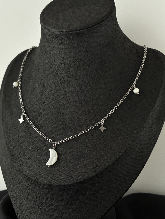 Collier Lune Étoilée Argenté