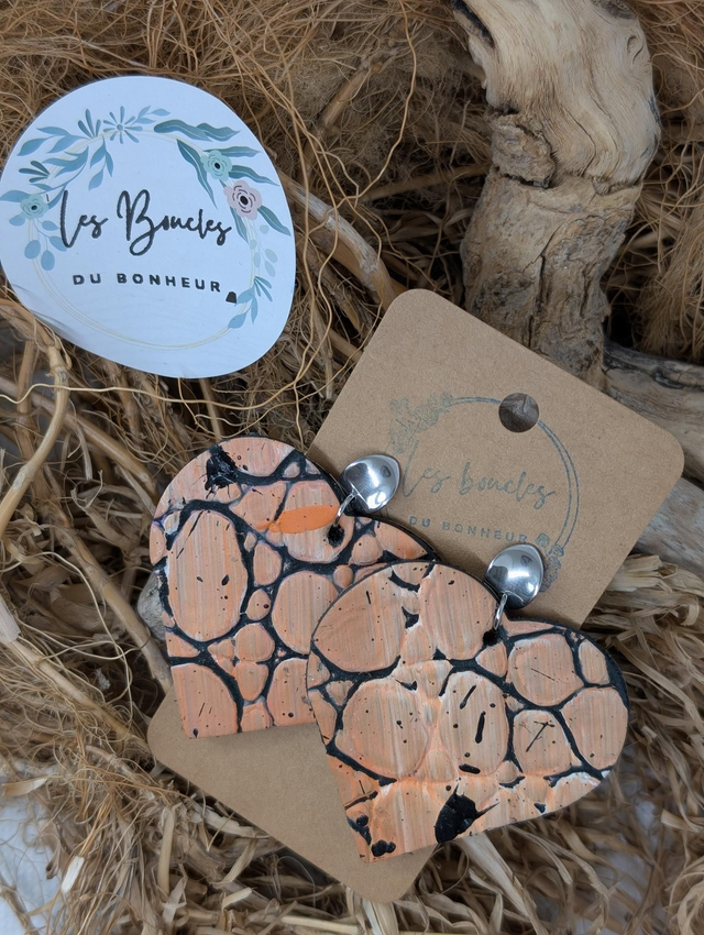 Boucles d&#039;oreilles Coeur ❤️ noir et orange c003