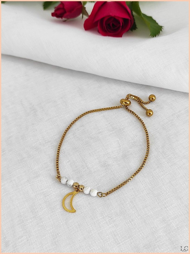 Bracelet coulissant avec breloque - Howlite blanche