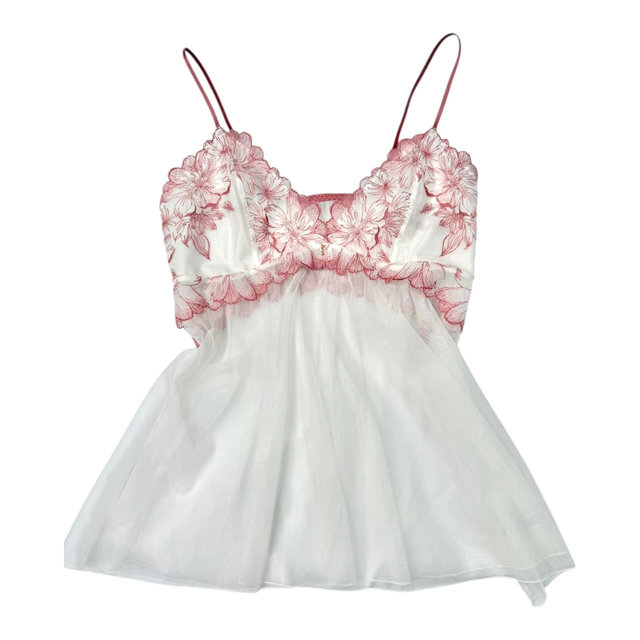 Japanese brand coquette white and rose red floral lace embroidered cups cami