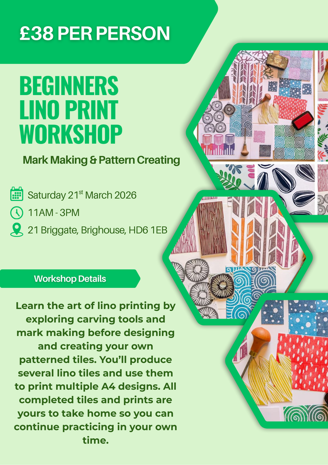 21st March 2026 - Beginners Lino Print Workshop (Mark Making &amp; Pattern Creating)