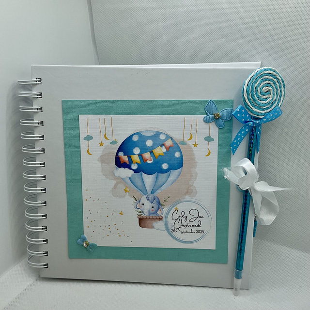 Personalised Christening and New Baby scrapbook photo album with FREE pendant. Beautiful Handmade baby gift