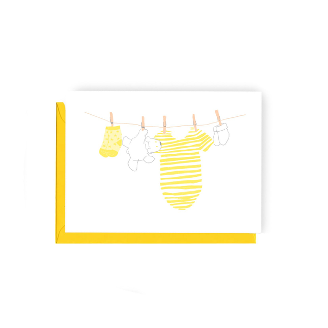 Yellow Baby Washing Line - Illustrated New Baby Card 