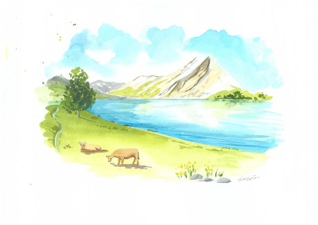 ASTURIAS  - Acuarela original Tamaño A4 