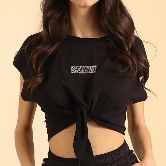 B42353P8 - SHOP ART t-shirt senza maniche girocollo cropped- da allacciare in vita