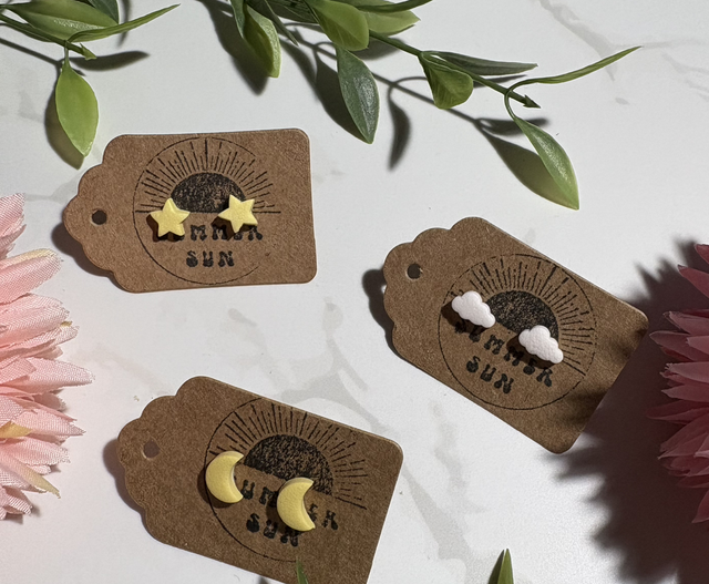 Handmade Star, Moon, Cloud Clay Studs