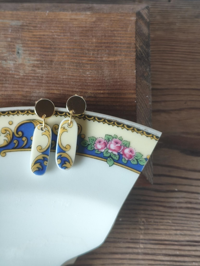 Boucles d'oreilles pendantes ovales - porcelaine de Limoges, Haviland | no.3