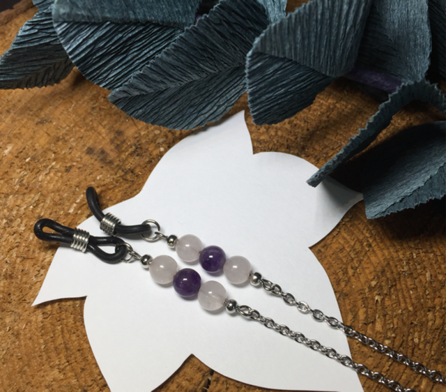 Cordon à lunettes - Quartz Rose Améthyste