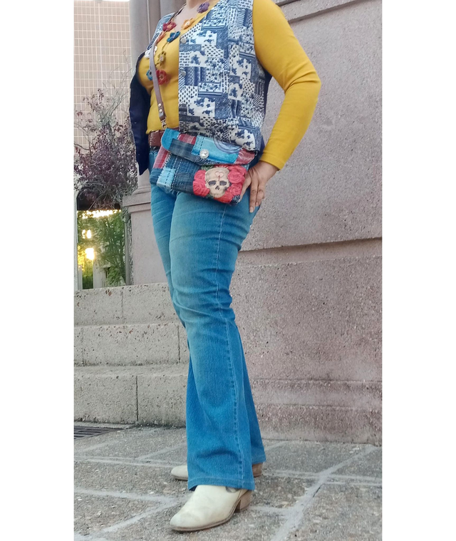 Sac man à bandoulière, pochette style boro, sac à main tissu recyclé, sac brodé mai