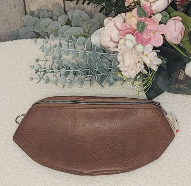 Sac banane simili cuir marron vieilli