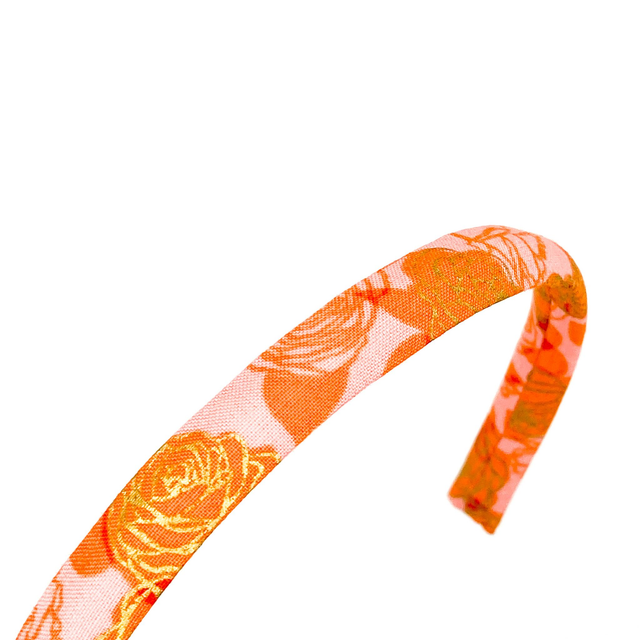 Narrow Alice Band - Orange Metallic Gold Rose
