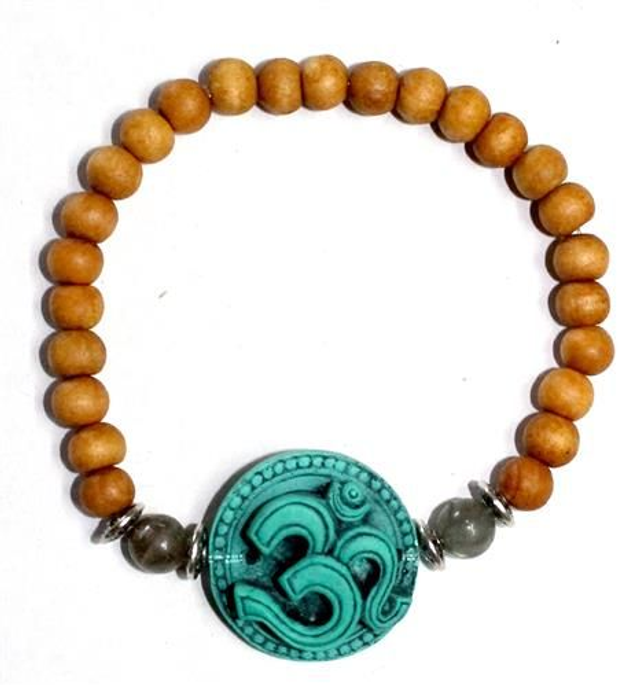 Bracelet " Om" bois de santal turquoise