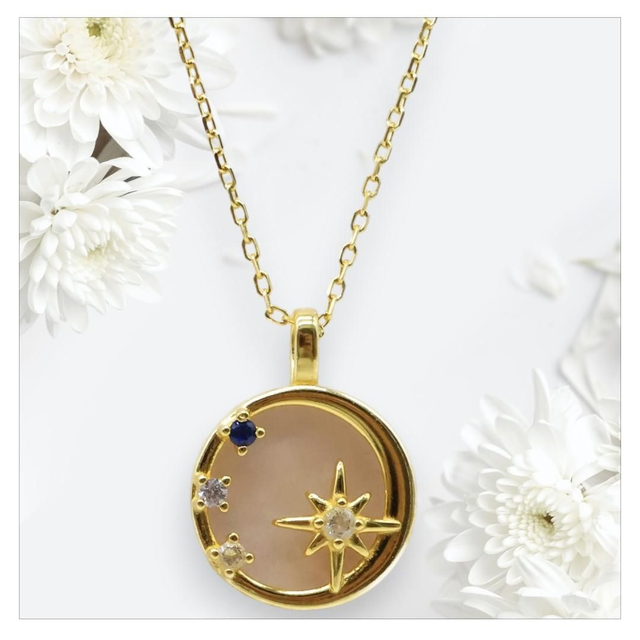 "Quartz rose" - Collier argent 925 étoiles 