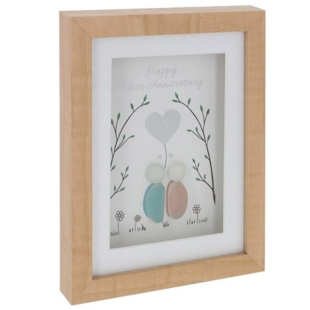 Silver Anniversary Pebble Glass Plaque – 25th Wedding Anniversary Gift