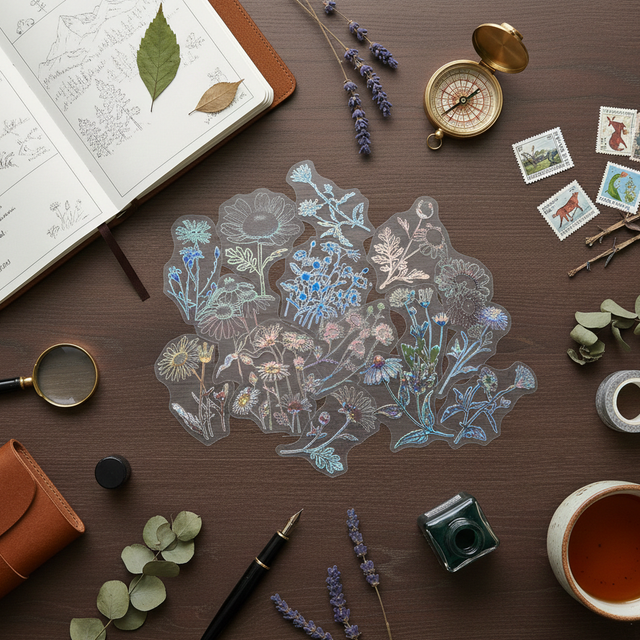 Stickers holographiques fleurs - Lot de 15