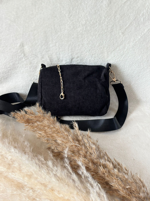 Sac en velours côtelé noir avec 2 bandoulières