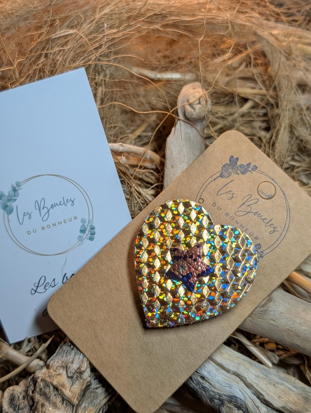 Broche coeur étoile dorée b026