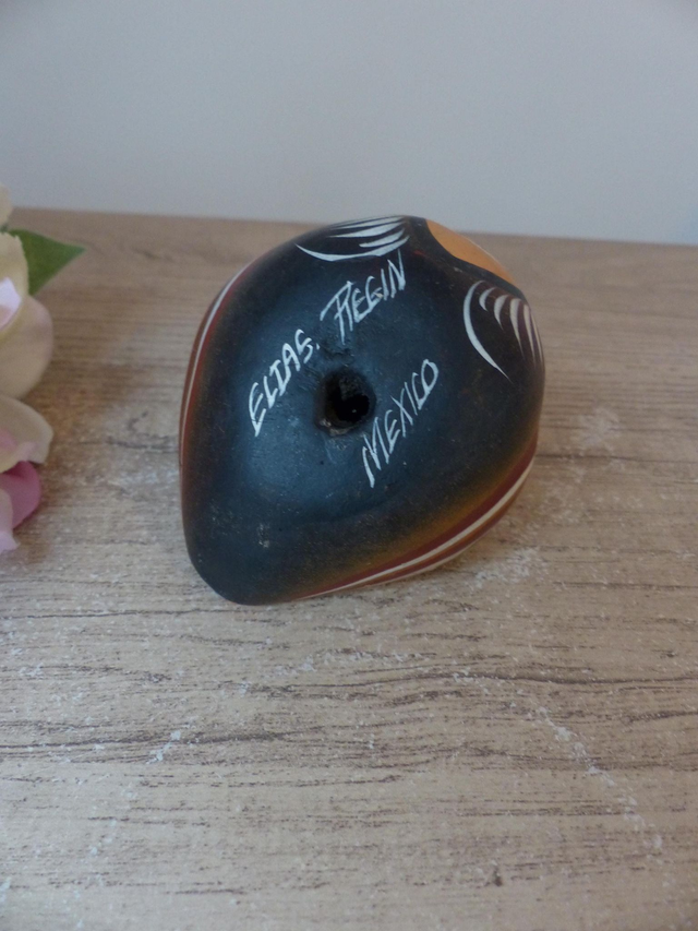 Sculpture chouette en poterie d'art mexicain peint à la main vintage signé Elias Régin Mexico, Tonala en argile couple chouette et hibou