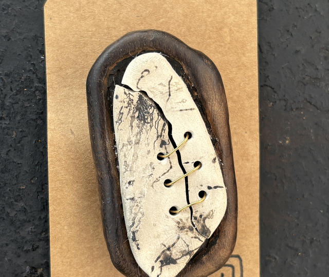 Strength - Raku Fired Ceramic &amp; Hand Carved Wooden Brooch