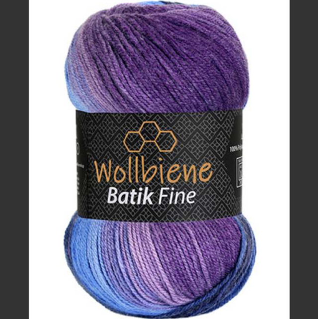 Wollbiene Batik Fine violet, bleu baie fil 🧶 dégradée 100gr