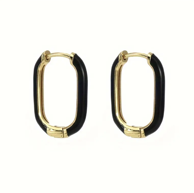 Black rectangle gold hoops
