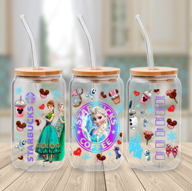 Canette en verre - STARBUCKS - Elsa et Anna