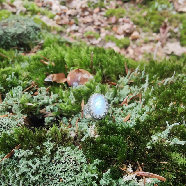 Bague "Désolation" Pierre De Lune Arc-en-ciel Argent Argent Massif