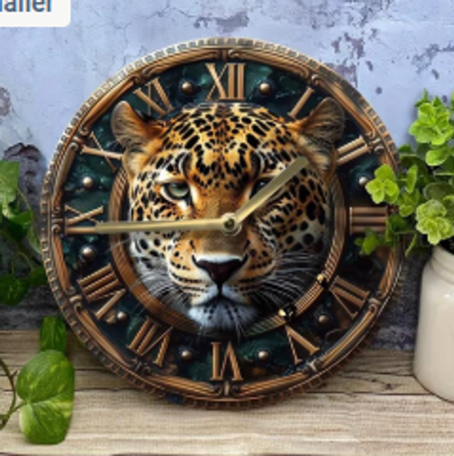 Vintage metalen klok Luipaard (20cm diameter)