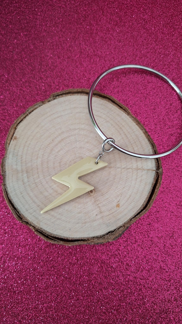 Jonc argenté 68cm éclair beige