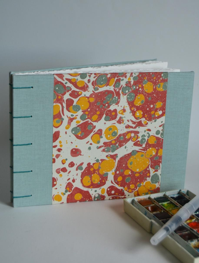 Carnet aquarelle céladon et papier marbré 