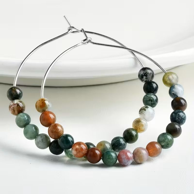 Paire de Boucles d&#039;Oreilles Pierre Naturelle, Tiges en Acier Inoxydable, anti-allergique