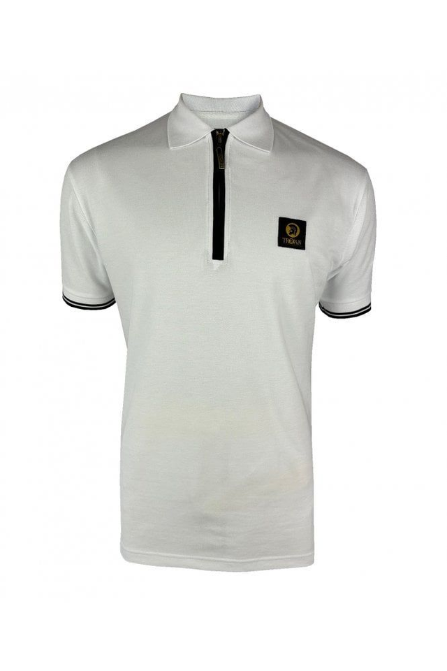 Trojan TR-8938 Plain Zip Pique Polo - White