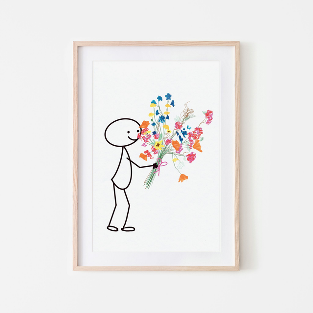 Robin met bos bloemen posterprint 