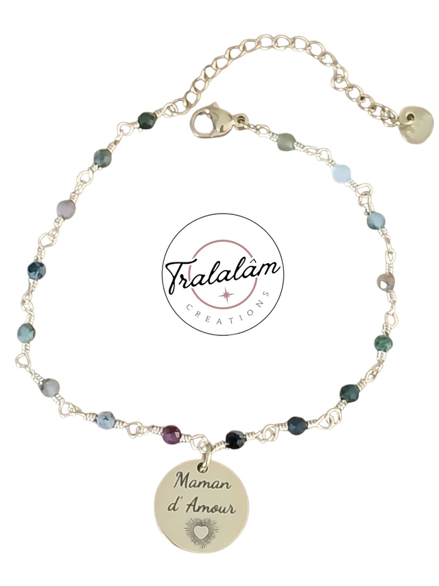 ✨Bracelet &quot;Maman d&#039;Amour&quot; chaîne pierres naturelles✨(63BRA)