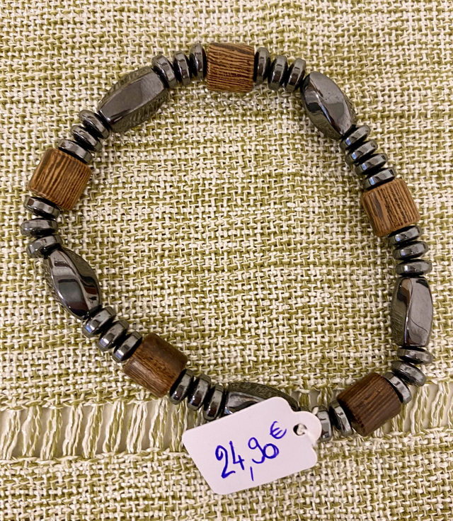 Bracelet Homme/Femme Hématite &amp; Bois