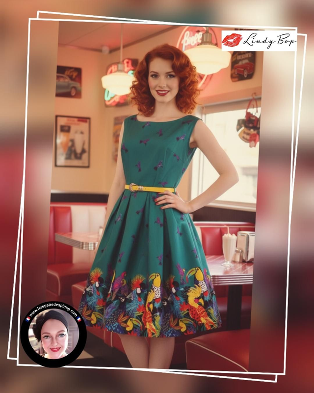 Robe Lindy Bop Lana Teal Tropical Birds T46