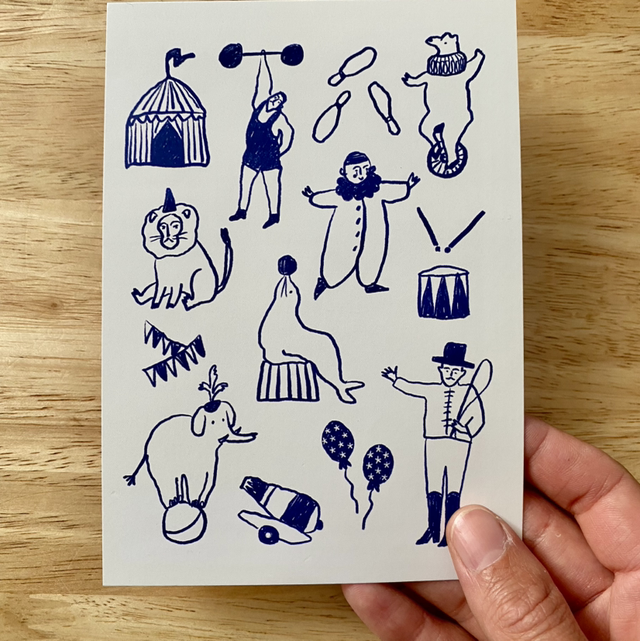 Set of 5 Illustrated Circus Postcards