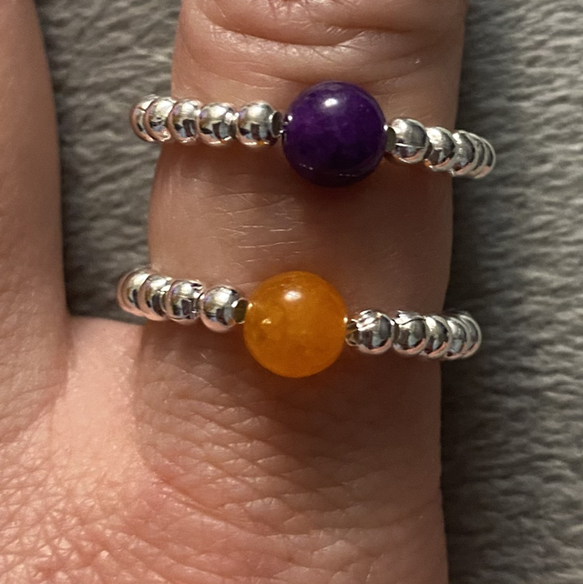 Steel mini bead rings with gemstone bead