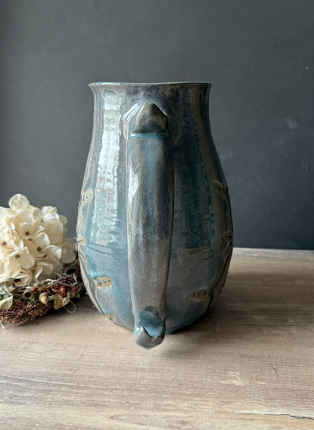 XL Stoneware handmade Jug/Pitcher 3 L, with dark blue colors