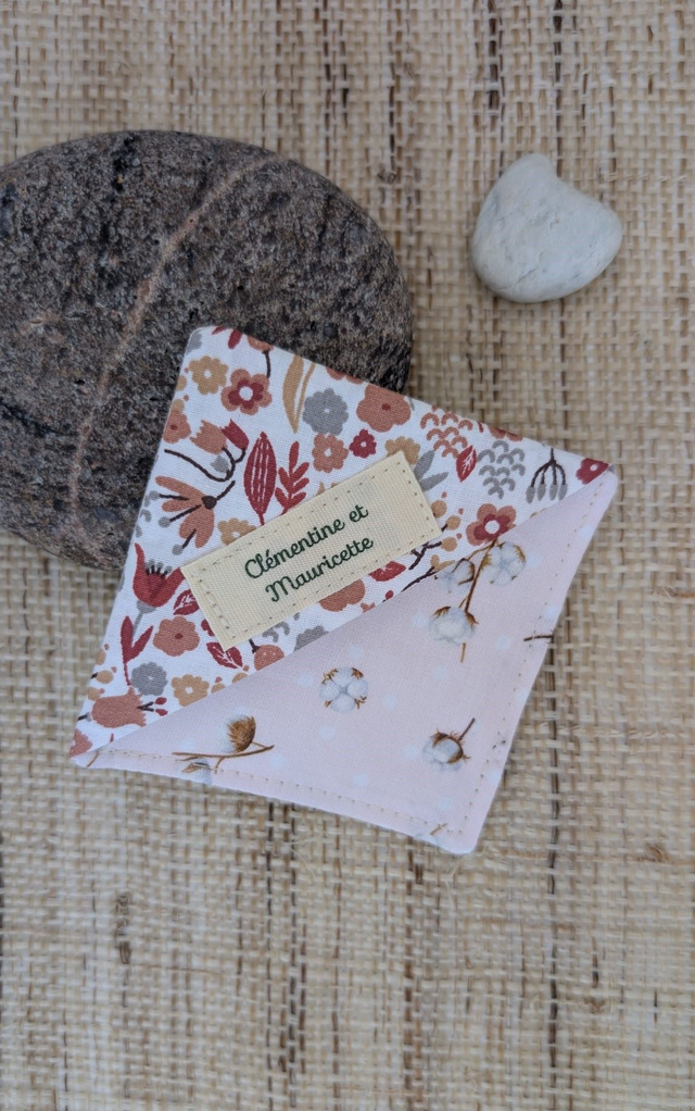 Marque-page carré en tissu - Fleuri terracotta/Fleur de coton