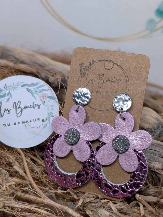 Boucles d&#039;oreilles baby Marguerite rose bm1140