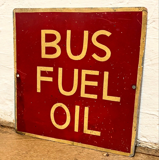 “BUS FUEL OIL” Single Sided Traditional Hand Painted Folk Art Garage Sign