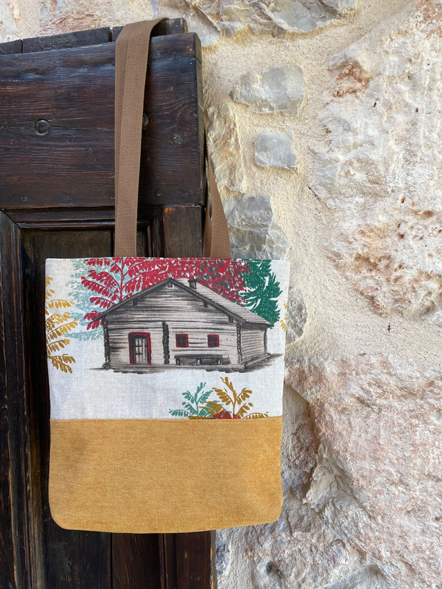 Tote Bag "Cabane canadienne" et fond velours