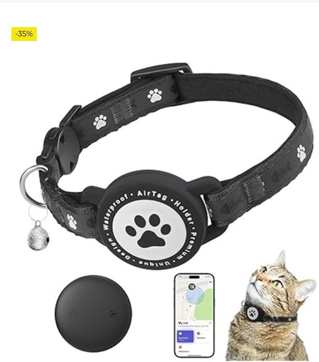 Rastreador de gatos – (1 unidad) rastreador GPS en tiempo real para gatos – sin tarifa mensual – funciona con Apple Find My